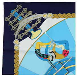 Hermès-HERMES Carre 90 Foulard ""circus"" Soie Bleu Auth fm3437-Bleu