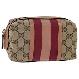 Gucci-GUCCI GG Canvas Sherry Line Beutel Beige Weinrot 256636 Auth am6220-Beige,Andere