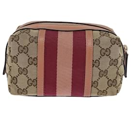 Gucci-GUCCI GG Canvas Sherry Line Beutel Beige Weinrot 256636 Auth am6220-Beige,Andere
