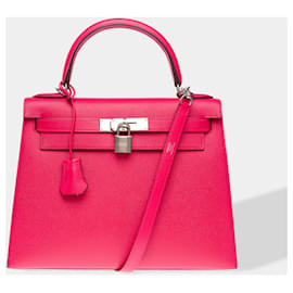 Hermès-HERMES Kelly 28 Bag in Pink Leather - 101807-Pink