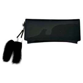 Pochette Gucci en cuir verni noir avec pompons cristaux Noir