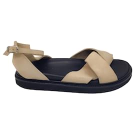 Autre Marque-Gentry Portofino Beige Cross Strap Flat Suede Sandals-Beige