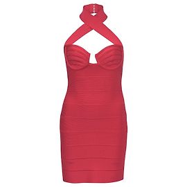 Herve Leger – Figurbetontes Neckholder-Kleid aus rotem Polyester Rot