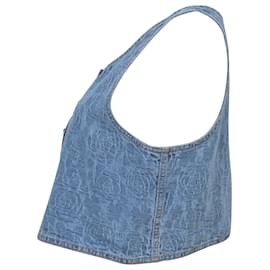 Chanel-Chanel Camellia Denim Crop Top in Blue Cotton-Blue