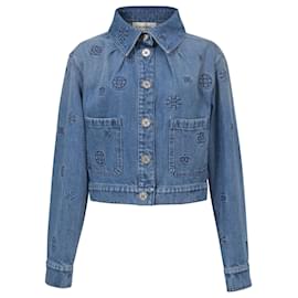 Chanel-Chanel Logo Detailed Button Front Jacket in Blue Denim-Blue