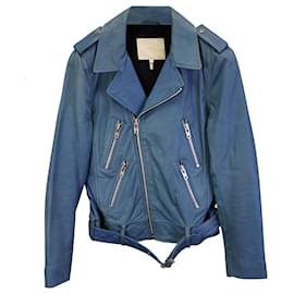 Maje-Maje Biker Jacket in Blue Leather-Blue