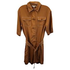 Maje-Maje Belted Romper in Brown Cotton-Brown
