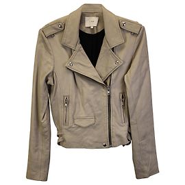 Jaqueta IRO Ashville Moto em couro bege Branco