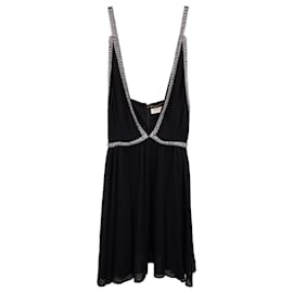 Saint Laurent-Saint Laurent Embellished Mini V-Neck Dress in Black Chiffon-Black