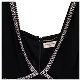 Saint Laurent-Saint Laurent Embellished Mini V-Neck Dress in Black Chiffon-Black