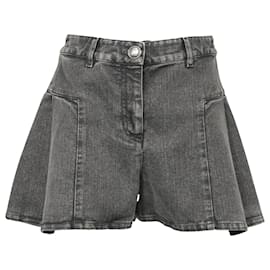 Chanel-Chanel CC Pleated Denim Shorts in Grey Cotton-Black