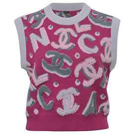 Stricktop mit Chanel-Logo aus rosa Kaschmir Braun Pink