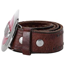 Dsquared2-Dsquared2 Logo-Plaque Buckled Belt in Brown Leather-Brown