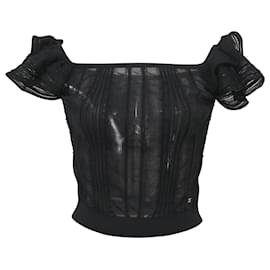 Chanel-Chanel Off Shoulder Ruffle Blouse in Black Cotton-Black