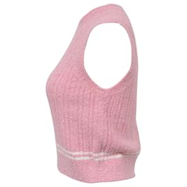 Chanel-Chanel 2022 Crewneck Tweed CC Crop Top in Pink Viscose-Pink