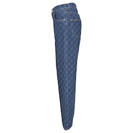 Chanel-Jean taille haute à carreaux Chanel en coton bleu-Bleu