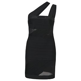 David Koma – Figurbetontes One-Shoulder-Kleid aus schwarzem Nylon Schwarz