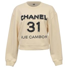 Chanel-Chanel Pre-Fall 2020 Camélia Embellished Pullover in Beige Cotton-Brown,Beige
