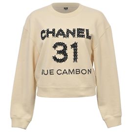 Pullover decorato Camélia pre-autunno 2020 di Chanel in cotone beige Marrone Beige