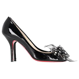 Christian Louboutin-Christian Louboutin Polka Dot Print Pumps in Black Patent Leather-Black