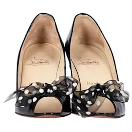 Christian Louboutin-Christian Louboutin Polka Dot Print Pumps in Black Patent Leather-Black