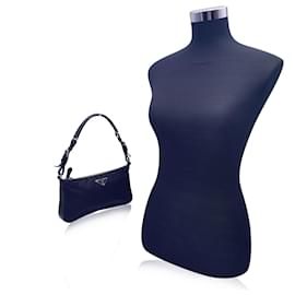 Prada-Black Nylon Canvas and Leather Baguette Shoulder Bag-Black
