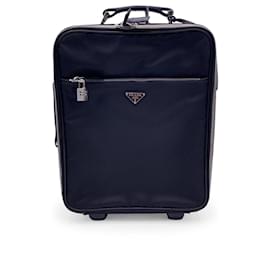 Prada-Black Nylon Rolling Suitcase Wheeled Travel Bag Trolley-Black