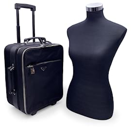 Prada-Black Nylon Rolling Suitcase Wheeled Travel Bag Trolley-Black