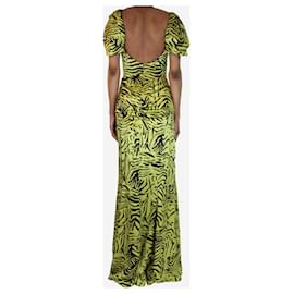 Autre Marque-Robe longue imprimée animal en soie verte et noire - taille UK 10-Vert