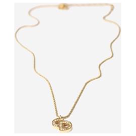 Christian Dior-Gold bejewelled CD necklace-Golden