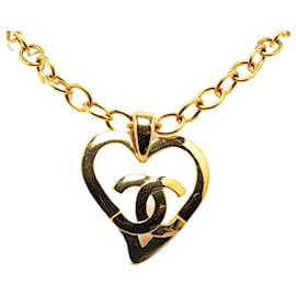 Chanel-Chanel Gold CC Heart Pendant Necklace-Golden