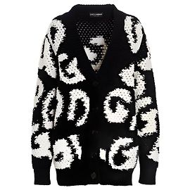 Cardigan oversize en cachemire noir avec imprimé DG Dolce & Gabbana Noir