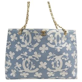 Chanel-BOLSA CHANEL CC LOGO LUCKY CLOVER PRINT TOTE + TOTE BAG POUCH-Azul