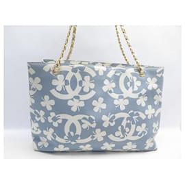 Chanel-BOLSA CHANEL CC LOGO LUCKY CLOVER PRINT TOTE + TOTE BAG POUCH-Azul