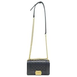 Chanel-SAC A MAIN CHANEL PETIT BOY A67085 EN CUIR CAVIAR NOIR BANDOULIERE PURSE-Noir