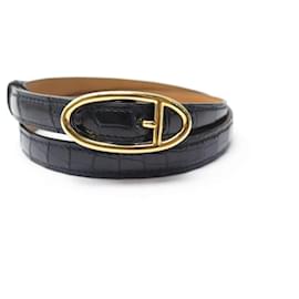 Hermès-NEW HERMES CHAIN D'ANCRE 75 BELT IN BLACK CROCODILE LEATHER + BELT BOX-Black