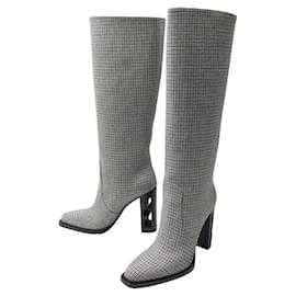 Fendi-NEUE FENDI-SCHUHE, KARIERTE STIEFEL MIT HOHEM ABSATZ und SCHNITT 8W8348 41 STIEFEL SCHUH-Grau