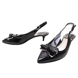 Christian Dior-CHRISTIAN DIOR SCHUHE SLINGBACK NOEUD 35 LEDERPUMPS SCHLEIFE SCHUHE PUMPS-Schwarz