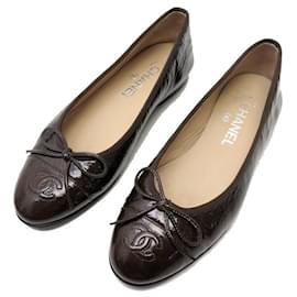 Chanel-CHANEL SCHUHE BALLERINAS G02819 LOGO CC 36 BRAUNE LEDERSCHUHE-Braun