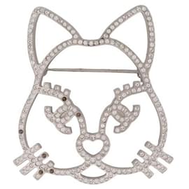 Chanel-BROCHE CHANEL CHAT CHOUPETTE STRASS ARGENTE + BOITE COLLECTOR NEW BROOCH-Argenté