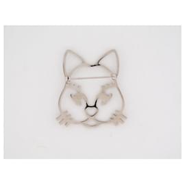 Chanel-CHANEL CHOUPETTE CAT BROOCH SILVER STRASS + COLLECTOR'S BOX NEW BROOCH-Silvery