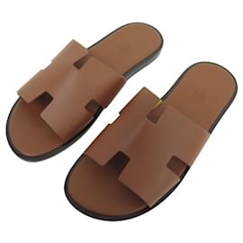 Hermès-NEW HERMES SHOES IZMIR SANDALS H041141ZH 42 BROWN LEATHER MULES SHOES-Brown