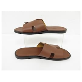 Hermès-NEW HERMES SHOES IZMIR SANDALS H041141ZH 42 BROWN LEATHER MULES SHOES-Brown