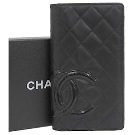 Chanel-Chanel Cambon Carteira Bifold de Couro Acolchoado Carteira Longa de Couro A26717 em bom estado-Outro