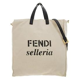 Fendi-Canvas Selleria Logo Tote Bag-Brown