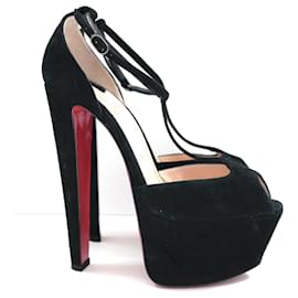 Christian Louboutin-Christian Louboutin Talitha Black Suede T-Strap Platforms-Black