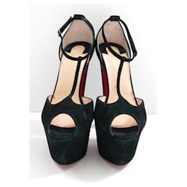 Christian Louboutin-Christian Louboutin Talitha Black Suede T-Strap Platforms-Black