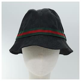 Gucci-Sombrero de pescador GUCCI GG Canvas Web Sherry Line XL Negro Rojo Verde Auth am6189-Negro,Roja,Verde