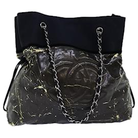 Chanel-Bolso tote con cadena CHANEL Nylon negro CC Auth bs13946-Negro