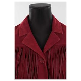 Maje-Suede Cowboy Jacket-Dark red